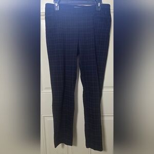 Navy plaid pull on pants with front pockets